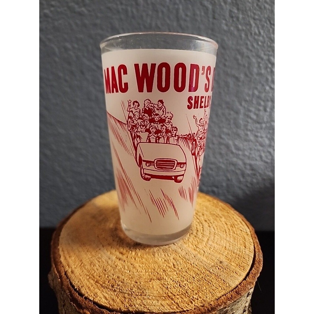 Vtg SOUVENIR HAZEL ATLAS GLASS MAC WOOD'S DUNE SCOOTERS SHELBY MICHIGAN‎